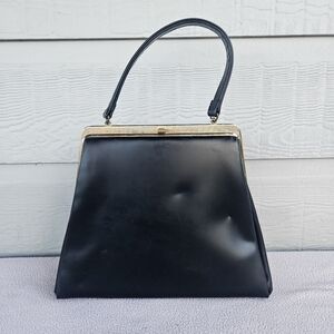 Theodor California Black Top Handle Hinged Handbag Clasp 50's 60's Purse Square